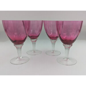 4 George Borgfeldt Lisa Cranberry Water Goblets Wine Glasses Optic Straight Bowl